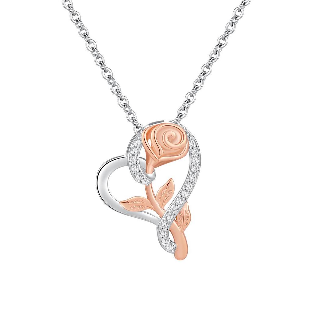 Valentine's Day Heart Rose Diamond Pendant Necklace: European & American Style