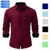 Mens Color Block Business Casual Long Sleeve Loose Fit Shirt