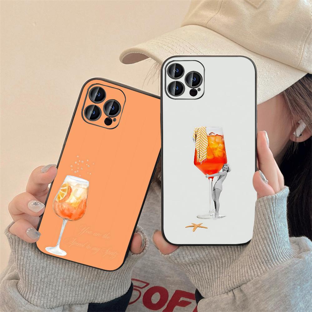 Aperol Spritz Handyhülle Für IPhone 16,15,14,13,12,11,XS,XR,X,8,7,Pro,Max,Plus,mini Silikon Schwarze Hülle