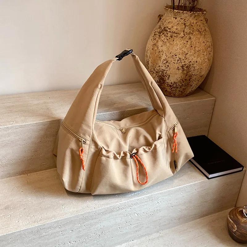 Large Capacity Shoulder Bag for Women Monochromatic Zipper Cord All Games Crossbody Bags Elegant Nylon