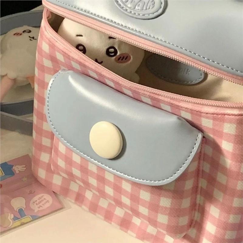 Harajuku Plaid Backpacks Women Sweet Cute Preppy Style Pocket Female Hard Handle Mini Backpack Aesthetic