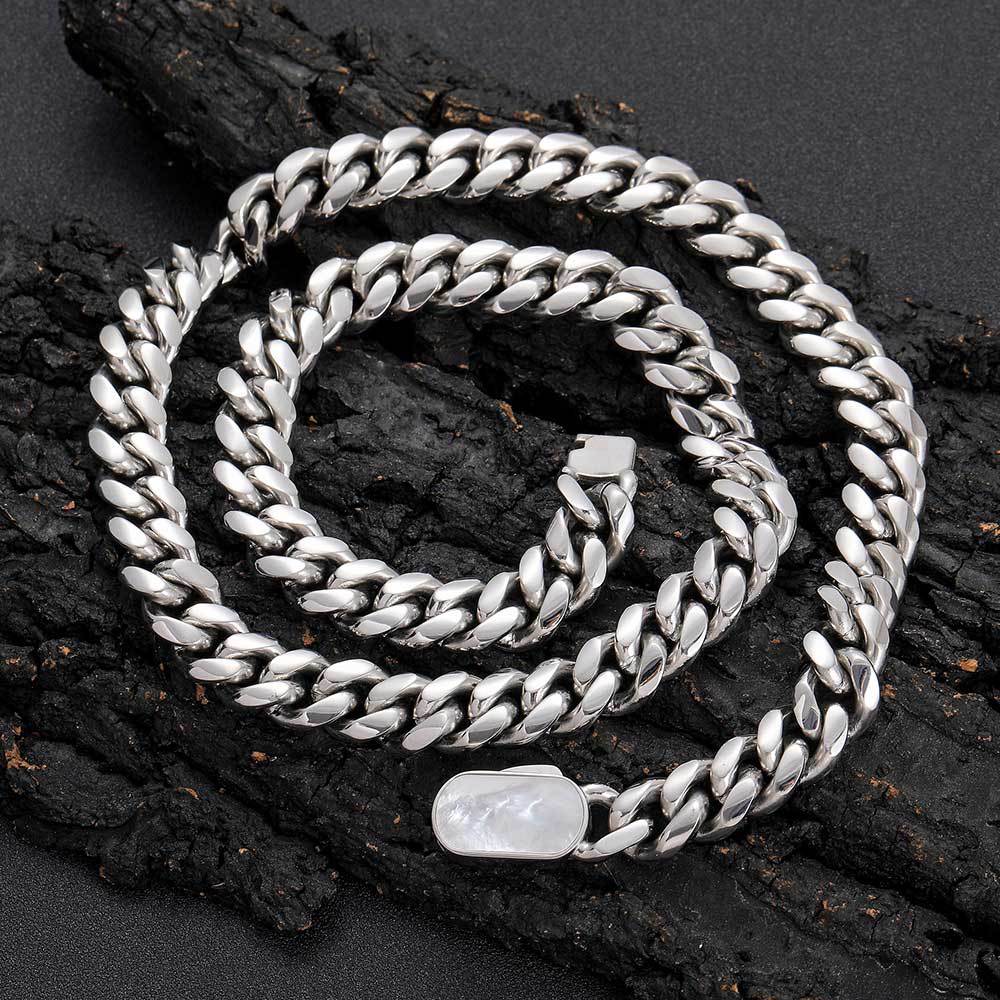 Cross Border Trend 18K Gold Plated Stainless Steel Hip Hop Bright Surface Cuban Necklace Men and Women Jewelry