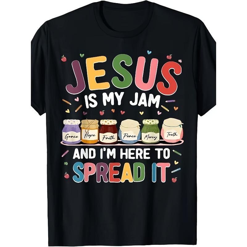 Women s Jesus Is My Jam & I m Here To Spread It T-Shirt - Oversized Casual Wear, Year-Round, 181-262g/s-4XL S