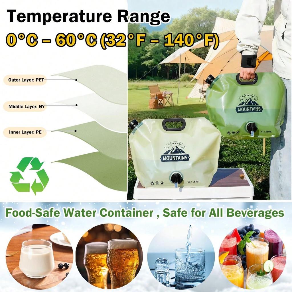 8L BPA-Free Portable Folding Water Storage Bag with Faucet for Camping Hiking
