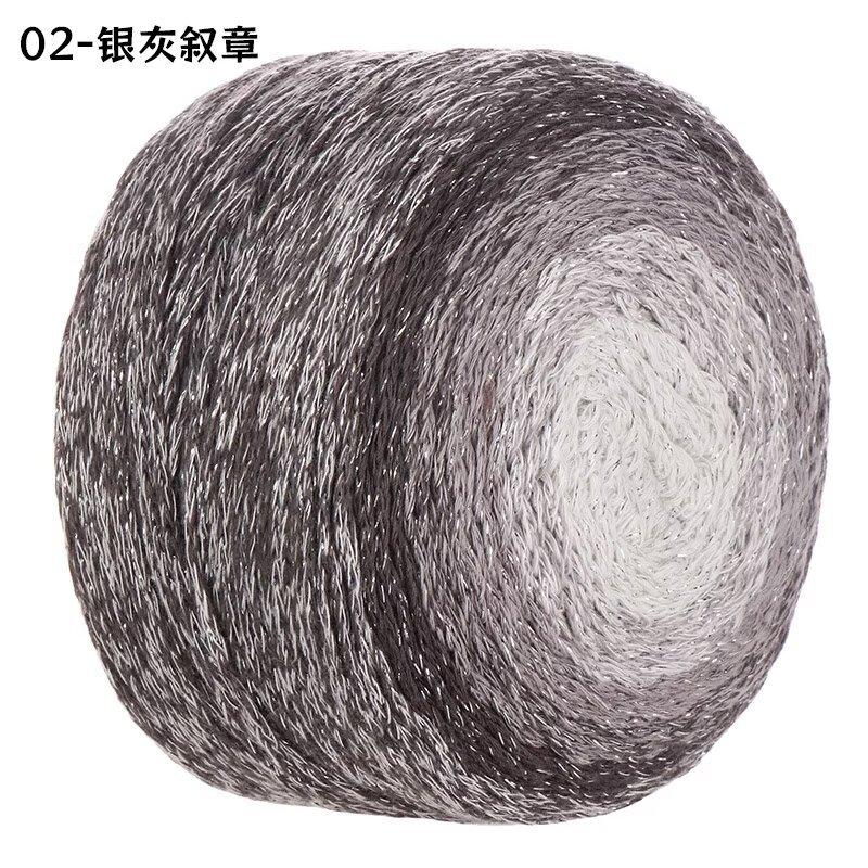 Gradual Change Cake Color Hollow Cotton Flash Silk Segment Dyed Crochet Bag Round Strand Colored Cotton Thread 200G