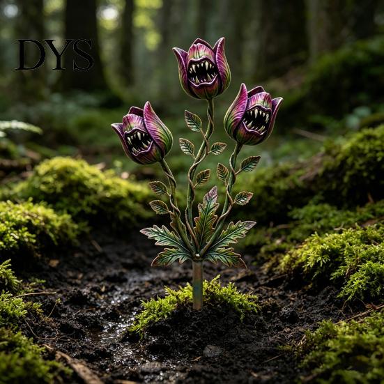 Decorative Garden Stake 2D Sunflowers Stake, Retro Flat Metal Plant Decoration, Carnivorous Outdoor Flower Yard Art for Lawn Bed Planter Creative