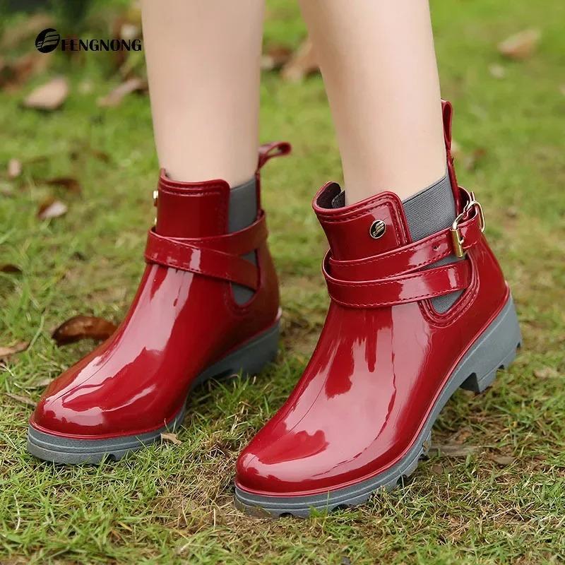Rain Boots Women Ankle Bootie Waterproof Rubber Walking Shoes Girls Fashion Ladies Winter Shoes Outdoor Day