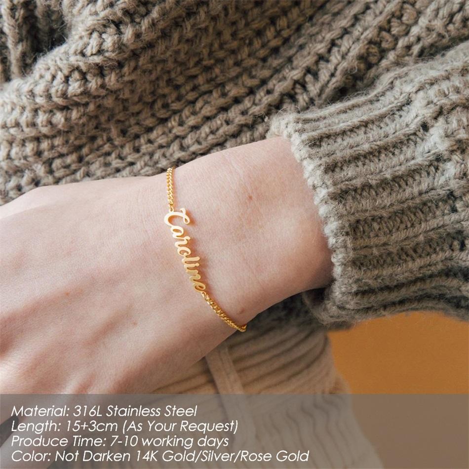 EManco Gold Plated Personalized Letter Customized Name Cuban Bracelet for Women 316 Stainless Steel Trendy Jewelry Gift