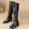 Eilyken 2026 Fashion Square Heels Pointed Toe Women Knee-High Boots Autumn Winter Shoes Punk Style Zipper Long Booties