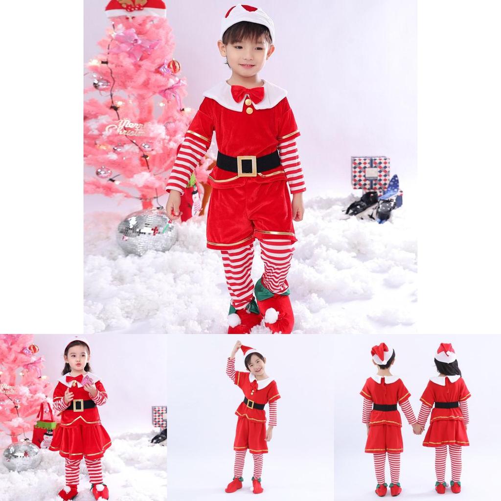 Kids Cute Santa Claus Elf Christmas Cosplay Outfit Party Dress-up Costume