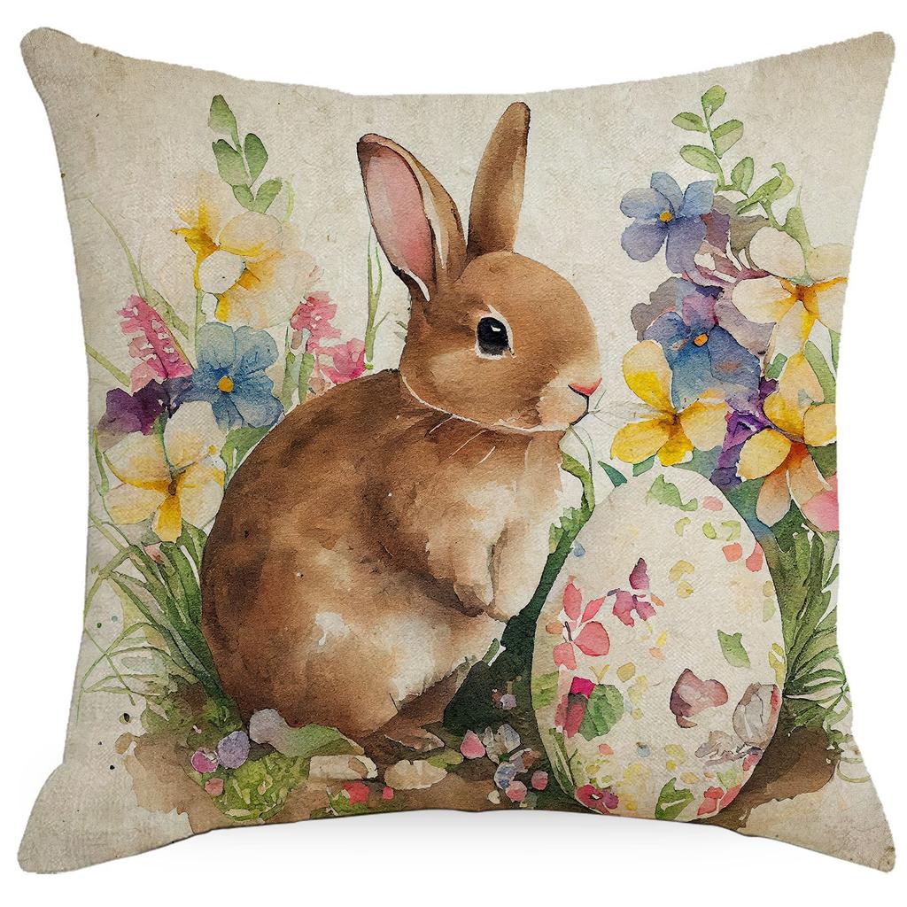 New Easter Pillowcase Retro Rabbit Easter Egg Flowers Decoration Pillow Sofa Cushion Cover