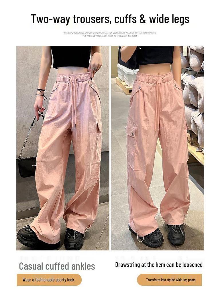 Women's Quick-Dry White Ice Silk Wide-Leg Cargo Pants - Summer 2025 Mountaineering Style