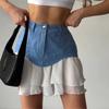 Chic Ruffles Women's Midi Skirt High Waisted Pleated Splice A Line Skirts Fashion Lady Street