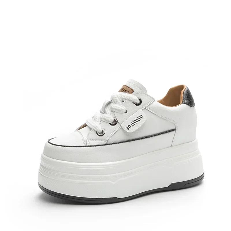 Fashion Retro 9cm Cow Suede Genuine Leather Women Vulcanized Shoes Platform Wedge Skate Boarding High Brand Heels Casual Stable Shoes