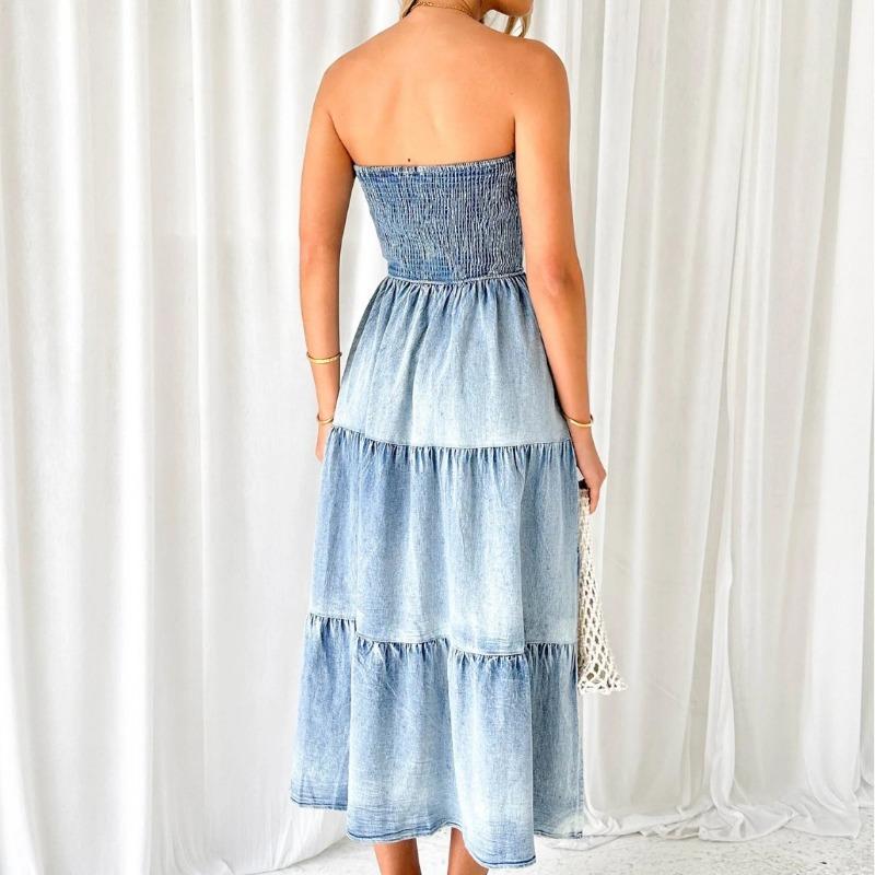 VEZFAA Women's Fashion Summer Spring Sleeveless High Waist Casual Dresses