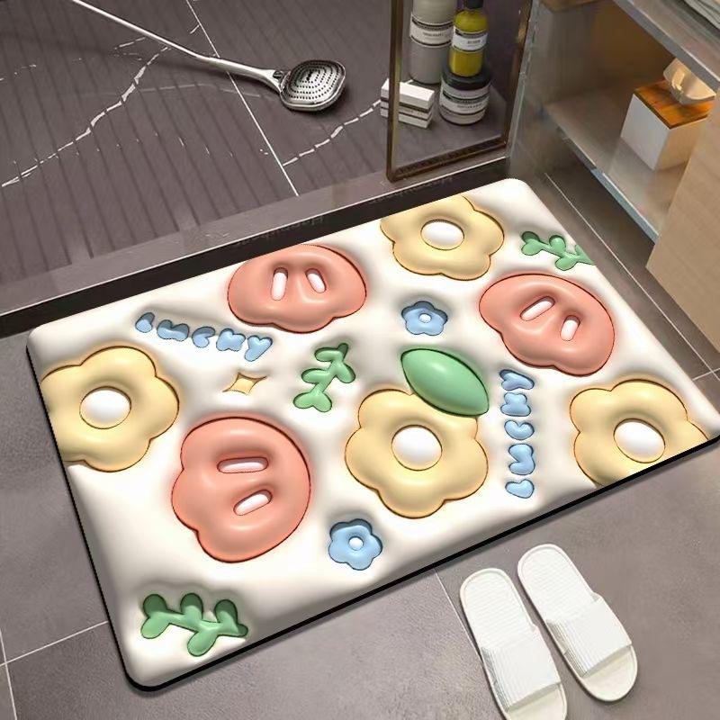 Floor Mat 3D Visual Effect Quick Drying Diatom Mud 40x60cm Flower Pattern Bathroom Anti-slip Floor Mat Daily Use DROPSHIPPING
