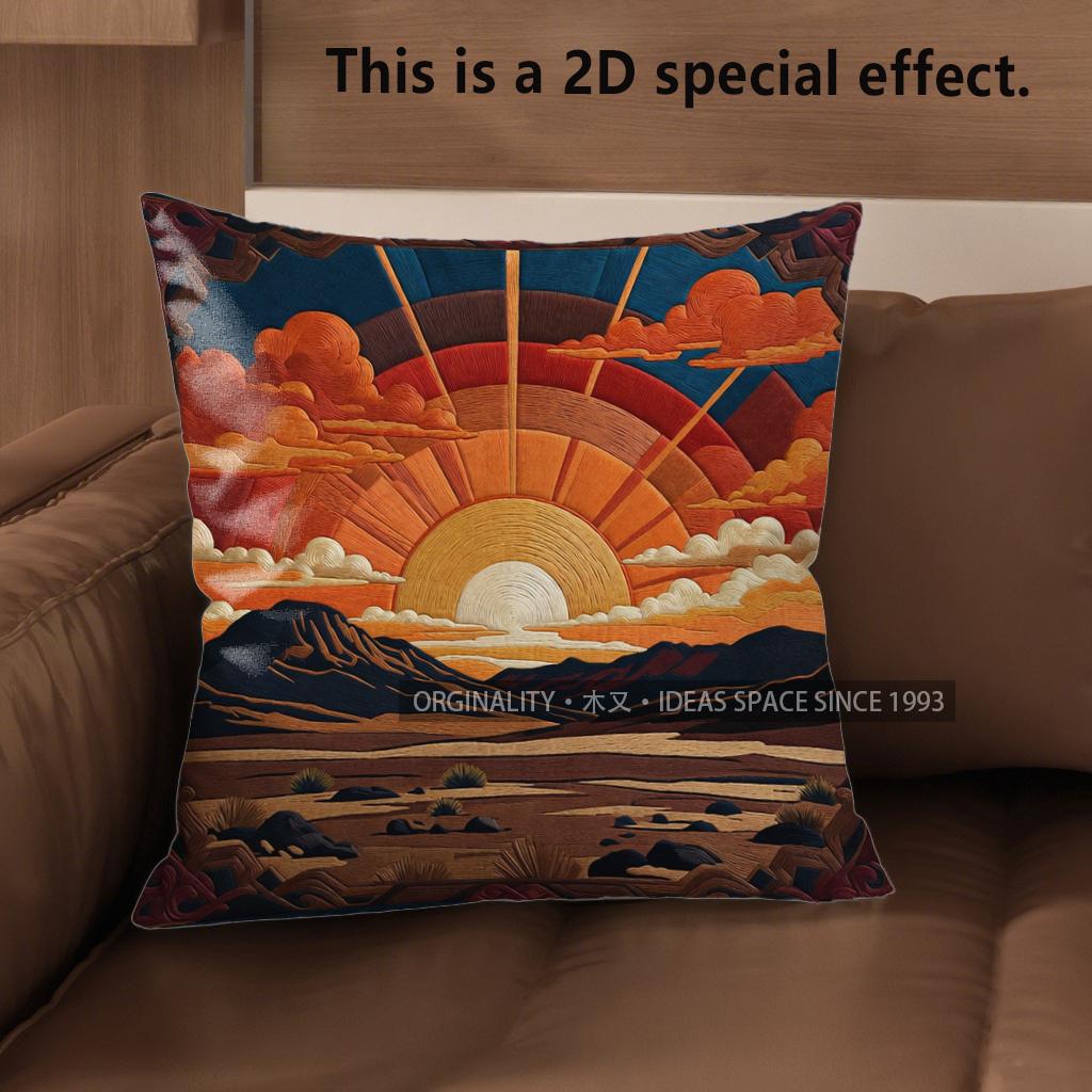 2D Boho Desert Sunset Throw Pillow Covers Pattern Cushion Cover Suitable For Sofa Bedroom Car Pillow Cover