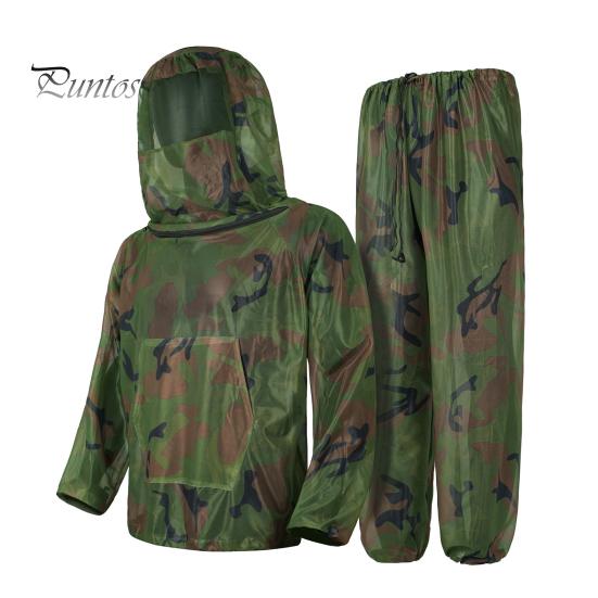 Camouflage Insektenanzug Mückenschutz für Herren Damen, Schutzkleidung Jacke und Hose, Garten Schädlingsschutz Kleidung mit Netzhaube Outdoor Camping Angeln Erwachsene