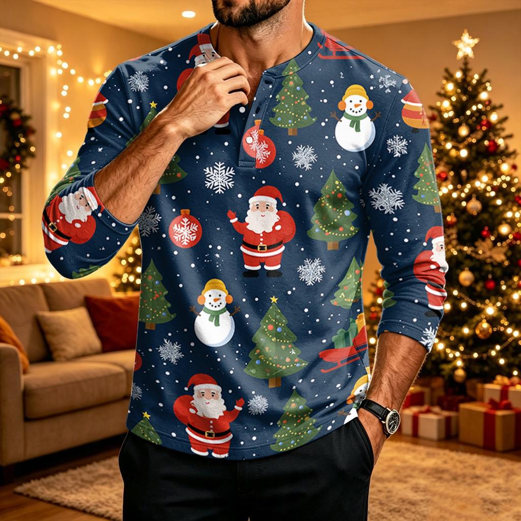 Men's Christmas Printed Long Sleeve Shirt