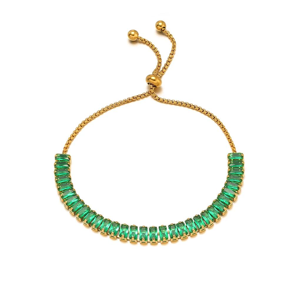 1pc AAA Cubic Zirconia Stone Bracelets Gold Color Stainless Steel Metal Chain Bracelet for Women Punk Hip Hop Jewelry Wholesale