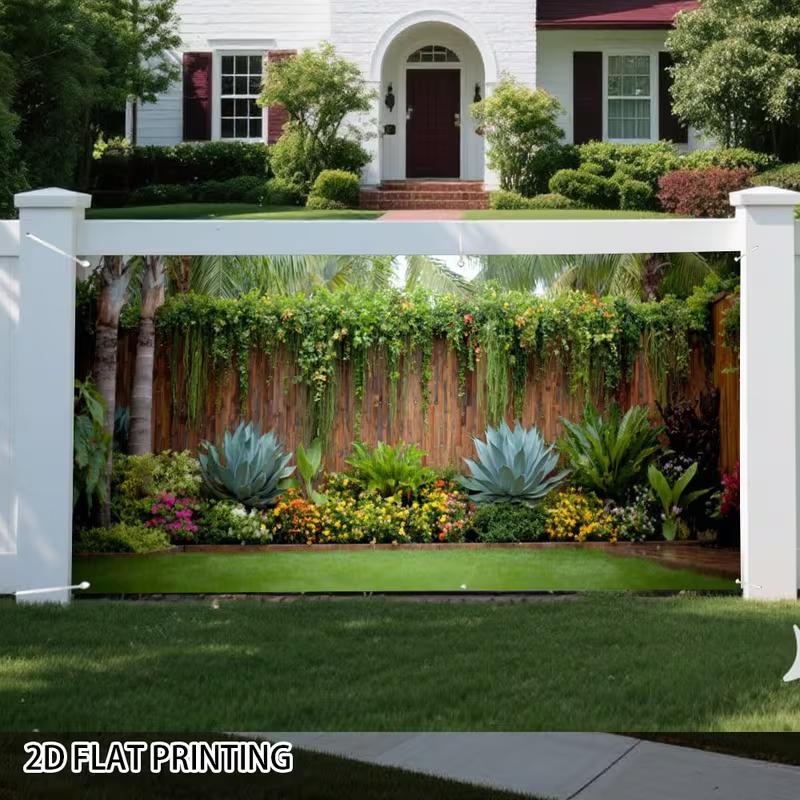 2D Tropical Agave Hanging Vine Wood Fence Backdrop Garden Banner