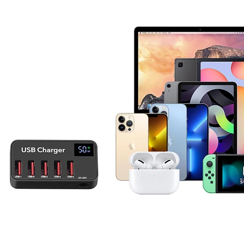 5 Ports USB Charger LED Display Multi USB Charging Station Universal for Phone Desktop Wall Home Travel Portable