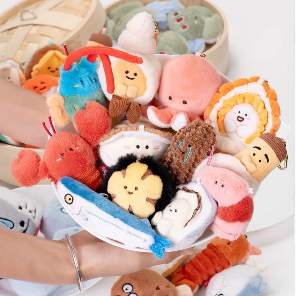 Lobster Fluffy Sea Keyring Soft Cartoon Plush Pendant Ocean Animal Keychain Birthday Gift