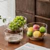 Erhöhte Glas-Obstschale mit Holzsockel - Süßigkeitenschale & Dessertteller