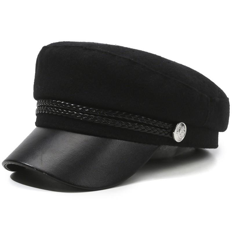 Fashion Women's Beret Hat, Winter Korean Style Leather Peaked Cap, Plain Color Baker Boy Hat for Women