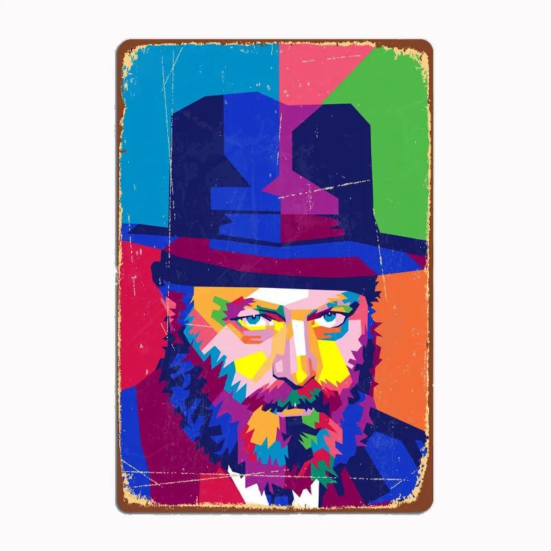 Менахем Мендл Шнеерсон Металлическая табличка Кино Гараж Гаражный клуб Забавные таблички Жестяная табличка Кухня Спальня Кафе Бар Паб Гостиная 20x30cm（7.8x11.8inch）