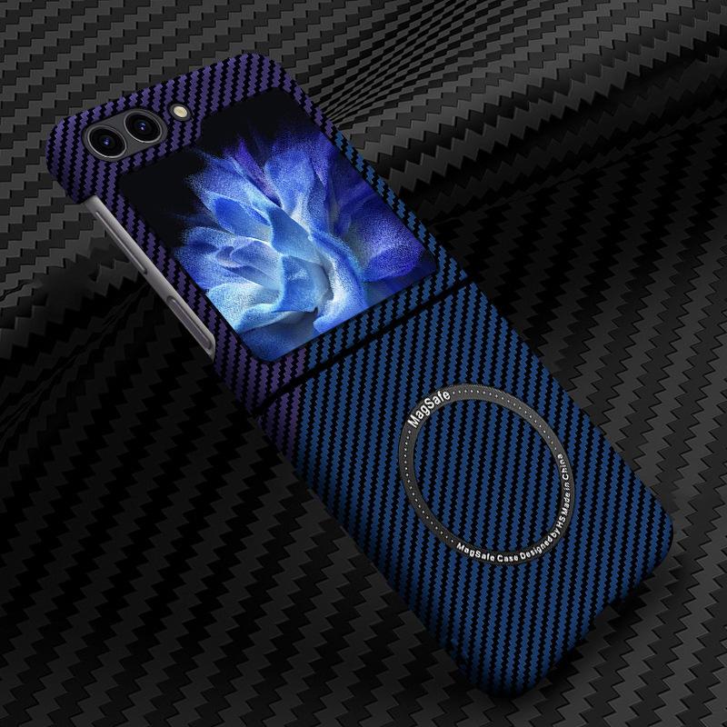 Applicable To Samsung Z Flip7 Mobile Phone Case Kevlar Carbon Fiber Z Fold6 Ultra-thin Magnetic Suction Ring Anti-drop Protective Cover