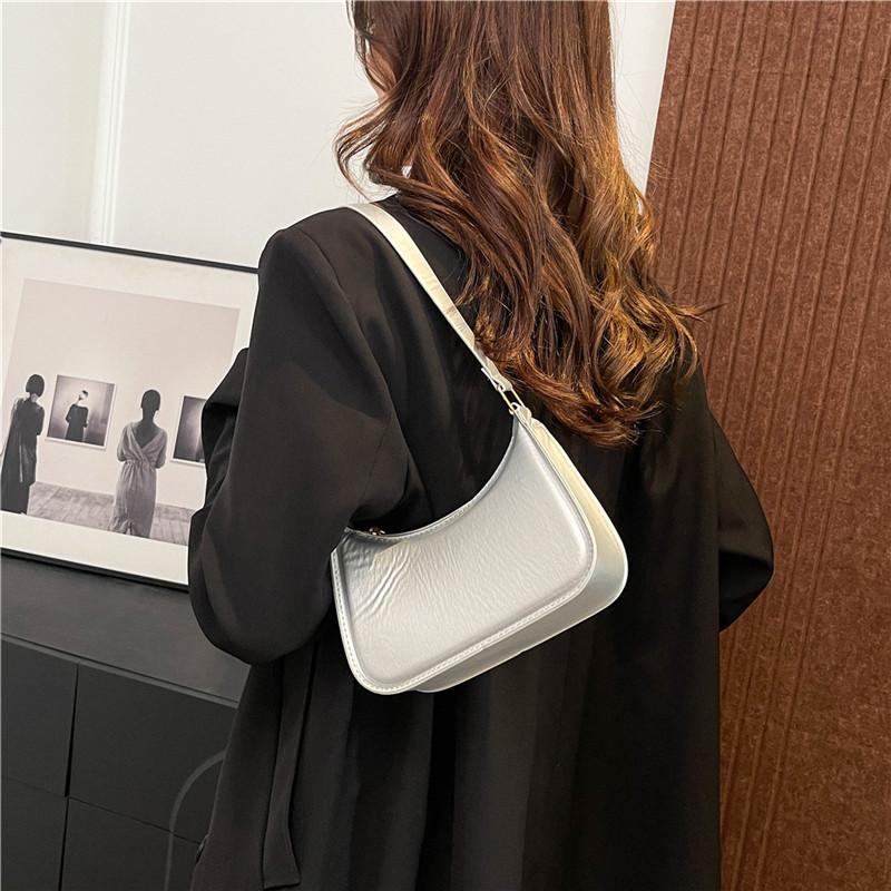 Fashionable Korean Style Single Shoulder Bag For Women Autumn New Chic Moon Bag In Classic Black White Silver And Fuchsia