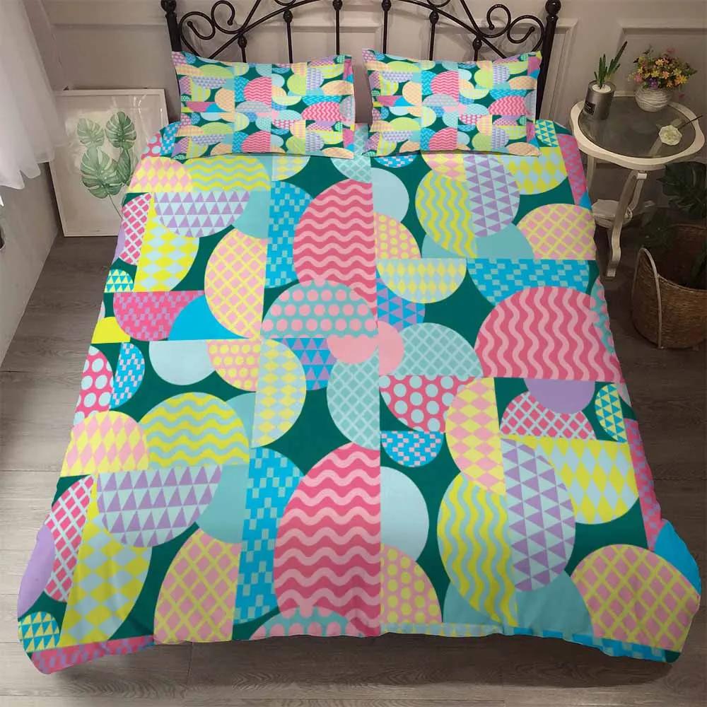 Comforter Bedclothes Microfiber Fabric Circle Elasticity Geometric Style Bedding Red Pink Blue Bedding Ropa De Cama Bed