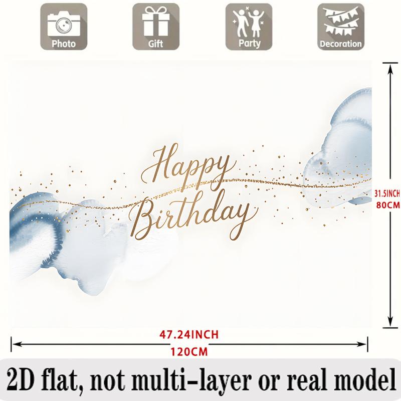 Blue Watercolor Birthday Banner, Glitter Photo Backdrop Wall Decor for Party
