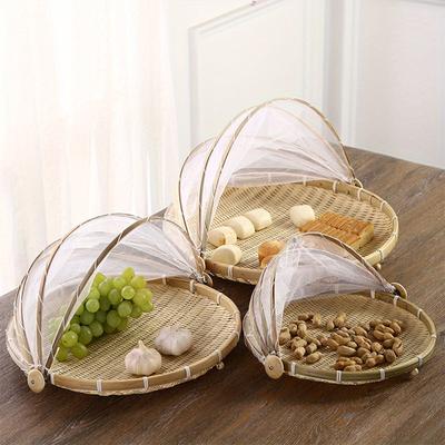 1set Mosquito Resistant Bamboo Woven Storage Basket Hand Woven Bamboo Vegetable Cover
