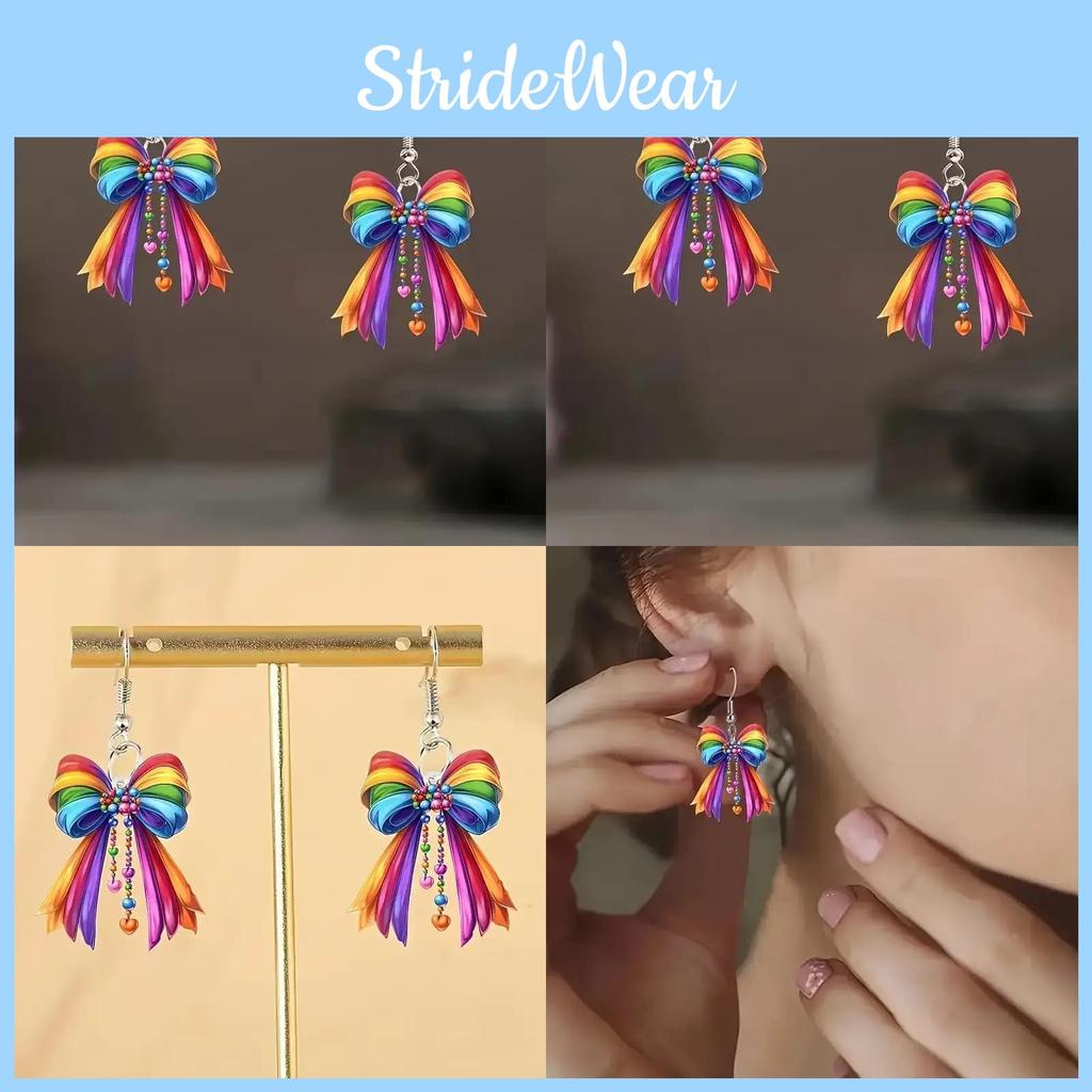 Bow Rainbow Creative Women Acrylic Earrings For Casual And Office Wearing