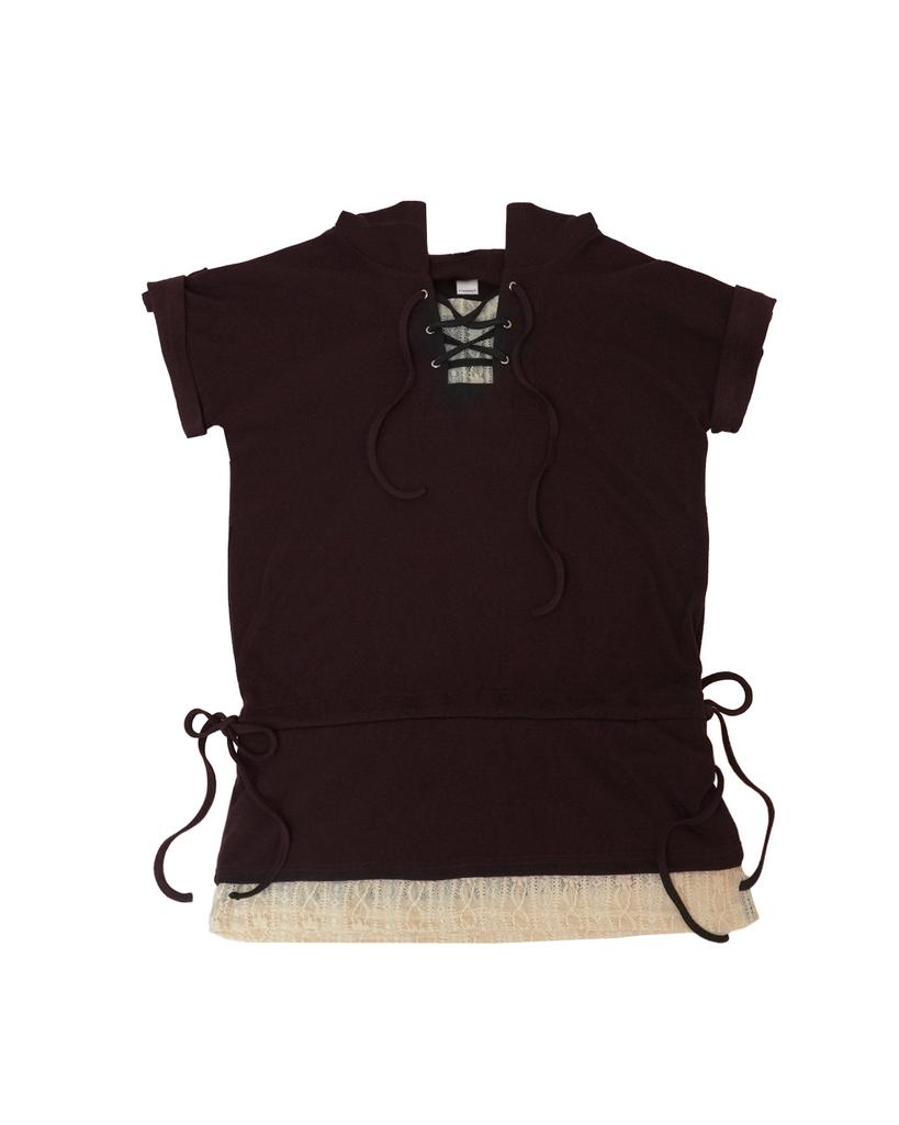 Phased Eyelet Lace Hooded Dress_Brown