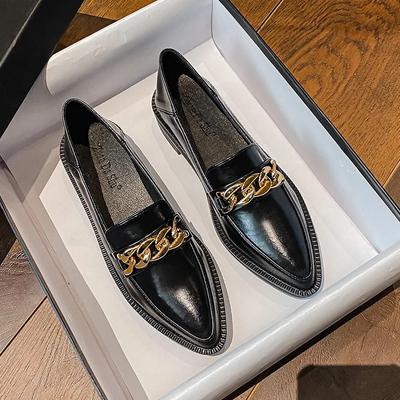 Plus Size 42 Oxford Shoes Woman Loafers 2024 Leather Flats Chains Sneakers Trend Girls Lolita Medium Heels Flats Spring