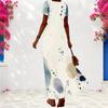 Women Plus Size V Neck Short Sleeve Printed White Maxi Dress