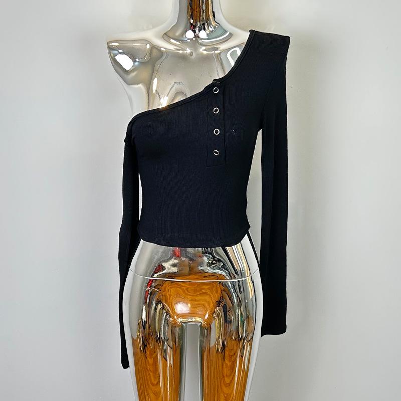 Korean Elegant Off-Shoulder Long-Sleeve Top One Size чёрный