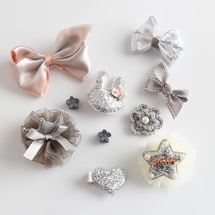 10PCS/Set Cloth Art Hair Ties Hair Clips Headband Girls Kids Hair Accessories Gift Box HairPin Set Baby Cartoon Headwear