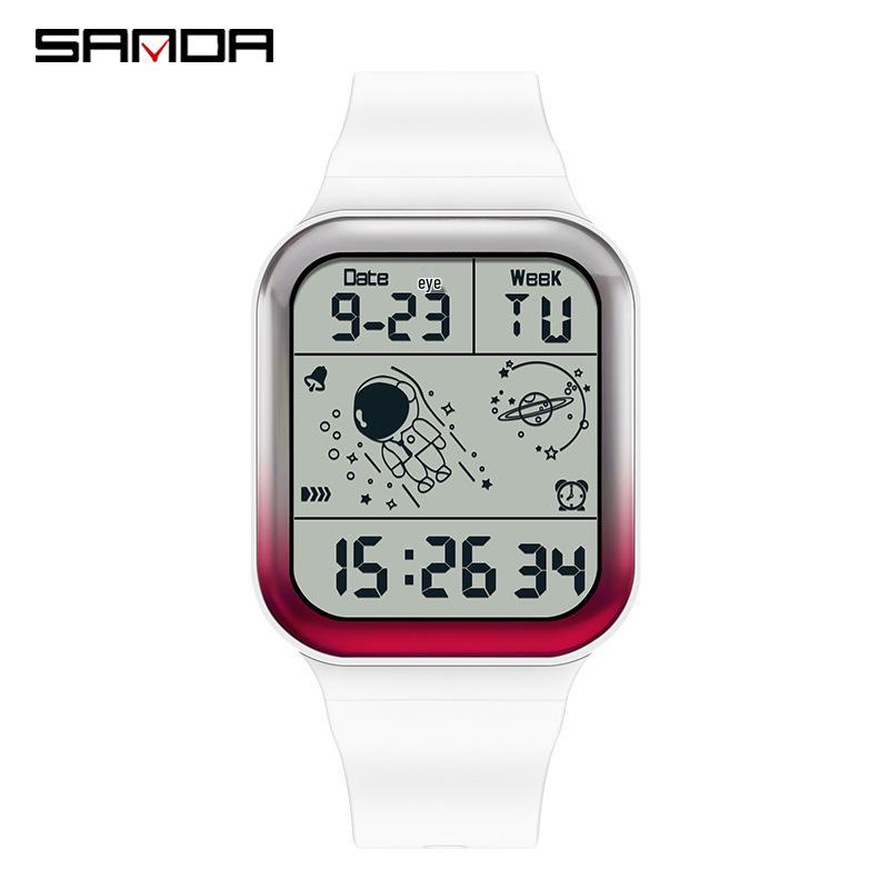 Sanda New Electronic Astronaut Watch – Square Strap, Detachable, Digital for Teens and Students