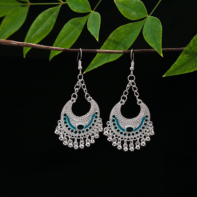 Vintage Ethnic Miao Silver Teardrop Tassel Earrings