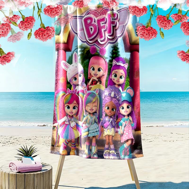 BFF Cartoon Print Beach Towel, Large Soft Quick Dry Towel for Beach Camping Swimming