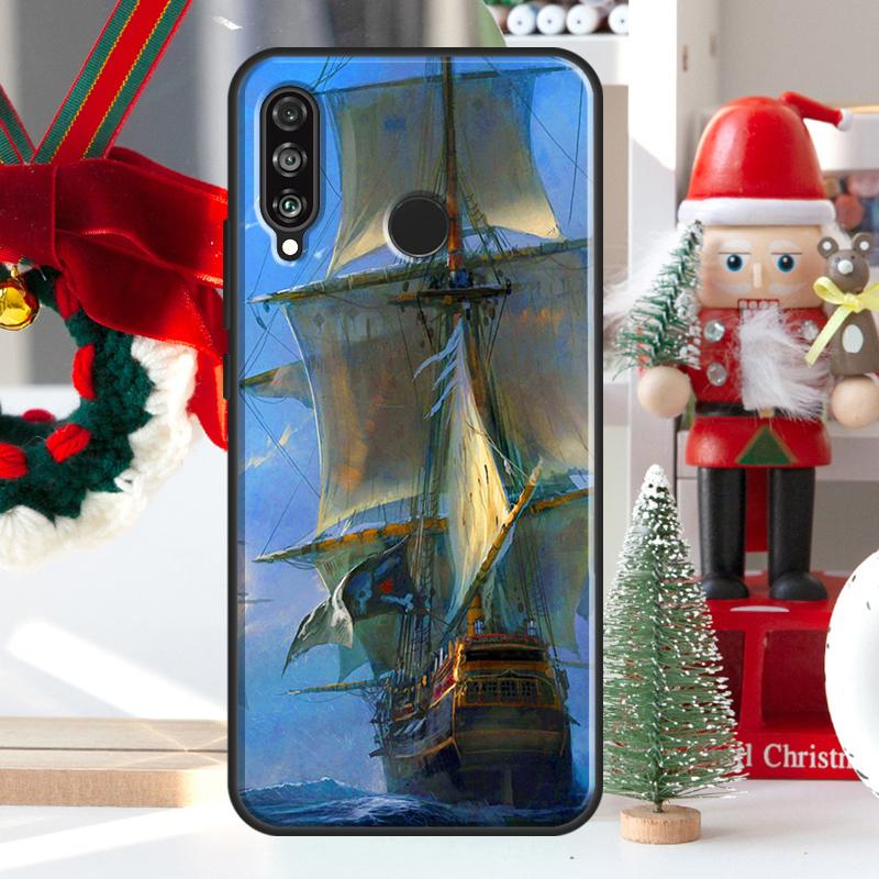 Sailing Pirate Ship Boat For Huawei Nova 9 10 SE 11 Pro Y60 Y70 Y90 Y61 Y91 Y72 Y73 12i 11i 8i P20 P30 P40 Lite Case