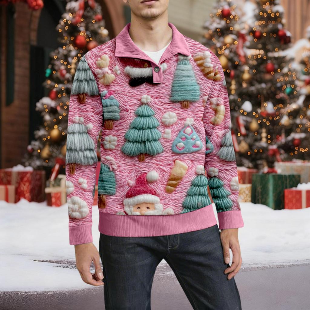 Ανδρικό Χριστουγεννιάτικο Βαμβακερό Πουλόβερ Μακρυμάνικο Εξωτερικού Χώρου Πουκάμισο Vintage Κορδούρα Κουμπωτό Όρθιος Γιακάς Πουκάμισο Casual Φούτερ Χριστουγεννιάτικο Πριτ Τοπ