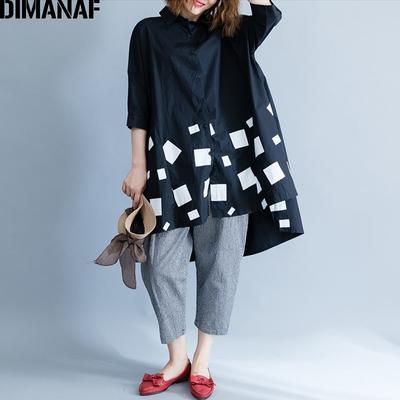DIMANAF 2022 Blouses et chemises grande taille à carreaux automne grande taille à manches longues mode ourlet asymétrique chemisier