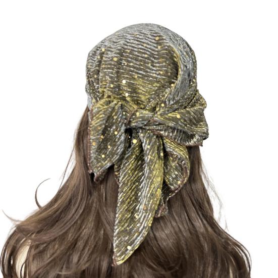 Sequin Headscarf, Multi-Purpose Turban Headband Square Scarf, Adjustable Strap Bohemian Style Head Wrap for Travel Vacation