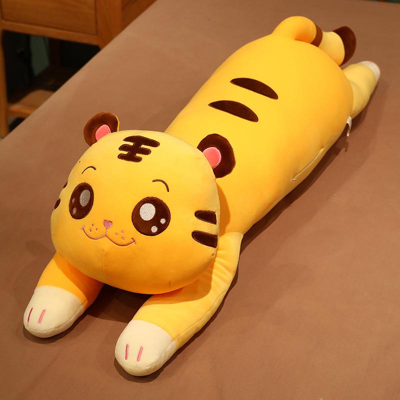 Lying Down Tiger Throw Pillow Cushion Plush Toy Soft Yellow Little Tiger Doll Children Baby Soothing Doll