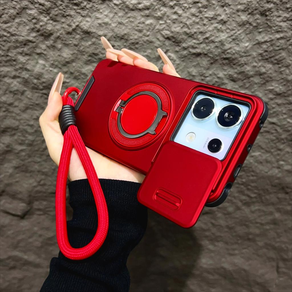 Magnetické pouzdro Armor pro Redmi Note 14 13 Pro Plus 5G 4G Xiaomi 14 14T Pro s šňůrkou Posuvná ochrana kamery Nárazuvzdorný kryt